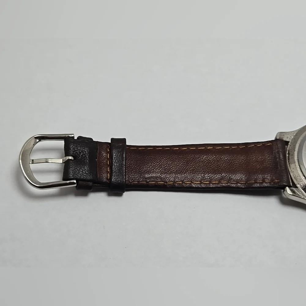 Great Land Mens Quartz Multi Dial Watch Date Brown Leather Strap New Battery